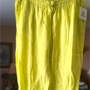 NWT Ellen Tracy Florescent Yellow Linen Palazzo Pants L